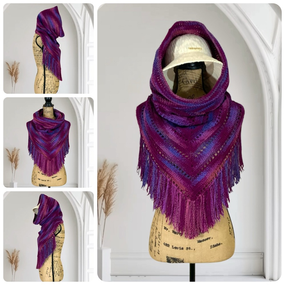 Handcrafted Crochet Hooded Scarf With Fringe New One Size Adult